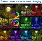 CINOTON 12 Pack RGBCW Solar Pathway Outdoor Lights, 3 Lighting Modes Solar LED Garden Lights, IP65 Waterproof Outside Solar Powered Landscape Lighting for Planter Lawn Pool Balcony RGB/Warm/Cold White