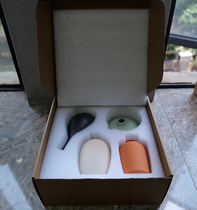 Small Ceramic Vase Set of 4 for Modern Home Decor, Minimalist Bohemian, Round Matte Vases for Dried Flowers&Pampas Grass, Office, Shelf, Living Room, Bedroom, Entryway Decor