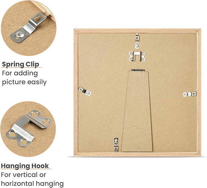 upsimples 10x10 Frame, Natural Solid Wooden Picture Frames, Display 8x8 with Mat or 10 x 10 Without Mat, Wall or Tabletop, 1 Pack, Natural