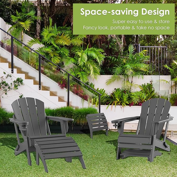 GREENVINES Adirondack-Ottoman | HDPE Plastic | Outdoor Footrest | All Weather | Foot Rest | Foot Stool | Grey | for Adirondack Chair | for Patio Backyard Pool