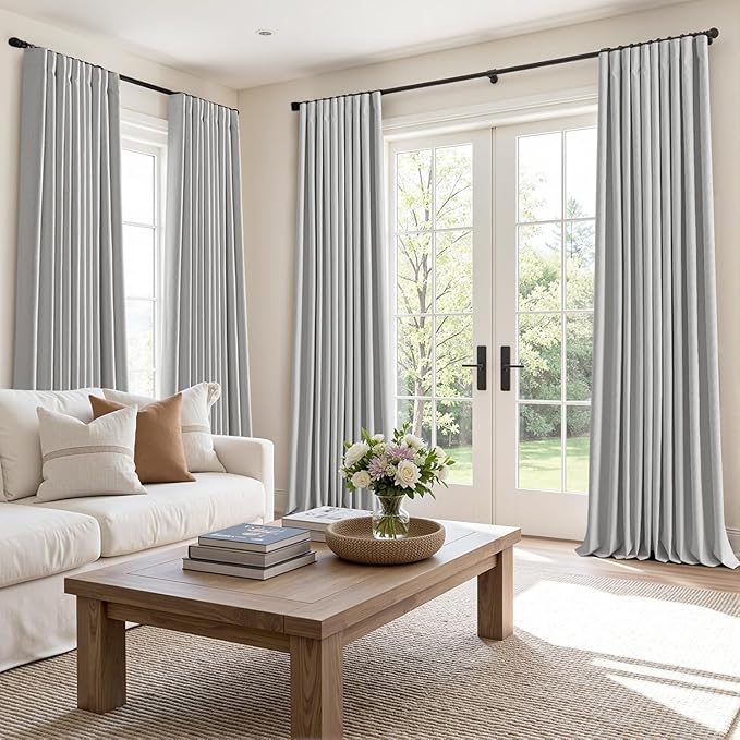 MIULEE 100% Blackout Curtains 120 Inch Long 2 Panels for Bedroom, Thick Luxury Faux Linen Black Out Curtain Room Darkening Back Tab Pleat Window Textured Drapes with Hooks for Living Room, Gery