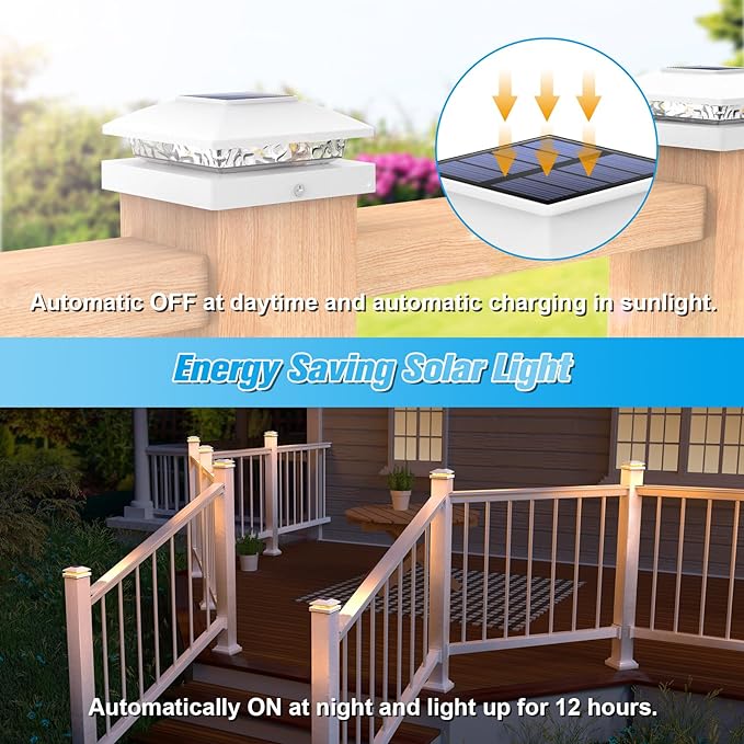VOLISUN 4x4 Solar Post Cap Light 8pack,Solar Fence - Post Lights Outdoor Waterproof for Wooden/Vinyl Deck Post, White Light Solar Powered with Warm White