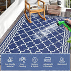 GAOMON Outdoor Rug for Patio 5'x8' Reversible Plastic Rugs Camping Mat for Outdoor, RV, Backyard, Deck, Balcony, Picnic, Beach, Navy/White(Geometric)