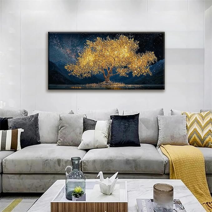 Tsomzxng Modern Canvas Wall Art Decor Print Paintings Gold Tree Of Life Landscape Painting Prints Abstract Wall Decor Picture For Bedroom Office Home Kitchen Artwork Ready To Hang 20"×40"
