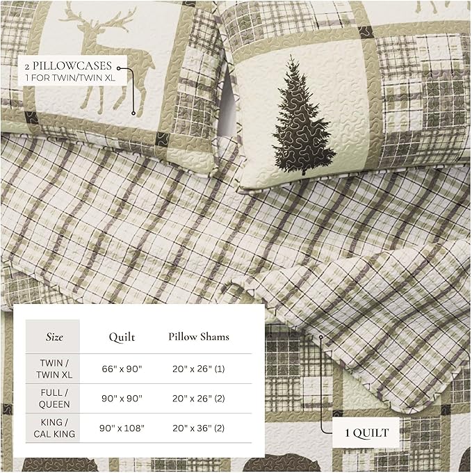 Great Bay Home Lodge Bedspread Twin/Twin XL Size Kid's Quilt Set with 1 Sham. Cabin 2-Piece Reversible All Season Quilt Set. Rustic Quilt Coverlet Bed Set. Stonehurst Collection.