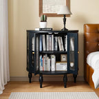 31'' Sideboard Buffer Cabinet with Storage, Semi-Circle Modern Accent Storage Cabinet with Wooden Finish & Acrylic Doors, Console Table for Living Room Entryway Hallway (Black)