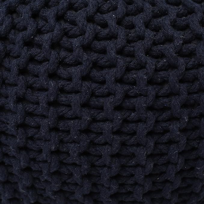 REDEARTH Round Pouf Foot Stool Bean Bag Ottoman - Cable Knitted Cord Boho Pouffe - Poof Accent Bean Bag - Handmade by Artisans for Living Room - Bedroom (19.5"x19.5"x14") - Navy Blue