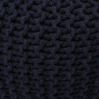 REDEARTH Round Pouf Foot Stool Bean Bag Ottoman - Cable Knitted Cord Boho Pouffe - Poof Accent Bean Bag - Handmade by Artisans for Living Room - Bedroom (19.5"x19.5"x14") - Navy Blue