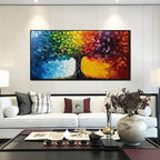 Hand Painted Colorful Tree Painting for Living Room - Bedroom Signs Wall Decor Above Bed - Large Framed Wall Art Size 29" x 59"