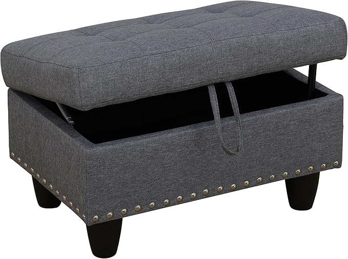 Ottoman Rectangular Storage Ottoman Bench, Flannel Footrest Stool Footstool with Lid for Living Room, Bedroom, Entryway, Light Gray, 28.5"x19"x17.5"