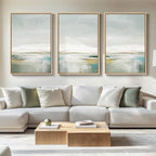 Large Framed Green Abstract Landscape Wall Art for Living Room, 3 Piece Canvas Prints Paintings Artwork for Walls, Modern Minimalist Pictures for Dining Room, Hallway, Office Wall Decor 24x36 In