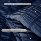 MUXHOMO 7 Pieces Full Comforter Set, Seersucker Bed in a Bag Full Size, All Season Luxury Bedding Set with Comforter, Flat Sheet, Fitted Sheet, Pillowcases & Shams, Navy Blue