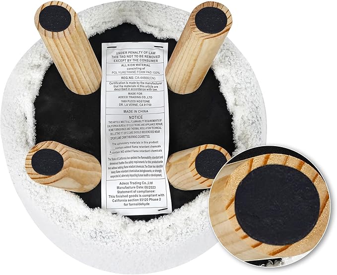 Asense Small Round Ottoman Foot Rest Stool Teddy Velvet Padded Seat Footstool Ottoman with Anti-Slip Wooden Legs (White,Teddy Velvet)