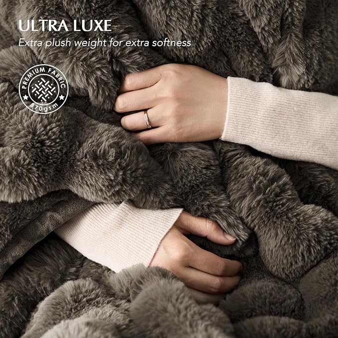 EVERGRACE Ultra Soft Luxury Fluffy Faux Rabbit Fur Throw Blanket, Thick Warm Fuzzy Blankets for Bed, Cozy Plush Reversible Blanket for Couch, Chair, Sofa, Dark Taupe, 60x80 Inches, 870 GSM