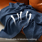PHF 100% Cotton Waffle Weave Blanket Queen Size, Soft Lightweight Breathable Cozy Summer Blankets for Bed, Luxury Aesthetic Woven Bedding for Home Decor, 90"x90", Bright Navy Blue