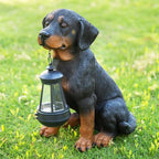 Garden Dog Statues Outdoor Decor, 13" Solar Powered LED Lights Outdoor Statue Garden Decorations Rottweiler Figurine for Patio, Lawn, Yard Art Decoration, Housewarming Garden Gift