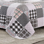 Travan Quilt Set 3-Piece Oversized Quilted Bedspread Coverlet Set Grey European British Grid Patchwork Bedding Set, Queen Size