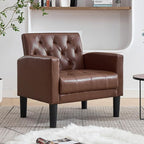 TYBOATLE Accent Chair Comfy Living Room Chair Leather Tufted Mid Century Modern Accent Chair, Small Cozy Reading Arm Chair for Office, Bedroom (1, Brown)