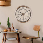 Wall Clock for Living Room Decor, 18'' Big Clock for Office, Rustic Wall Clocks Battery Operated, Distressed White Roman Numeral Clock, Round, Wood