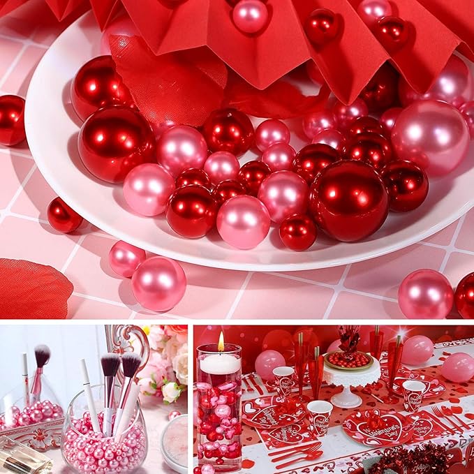 200 PCS Hot Pink Vase Fillers, Pearls Bead for Centerpieces Vases, 10/14/20 MM No Hole Beads, Fake Pearls for Wedding Birthday Anniversary Theme Party Table Centerpieces Decor