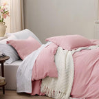 Bedsure Pink Duvet Cover King Size - 3 Pieces Prewashed Cotton-Like Extra Soft Bedding Set, Includes 1 Duvet Cover 104x90 Inches with Zipper Closure & 2 Pillow Shams, Comforter Not Included