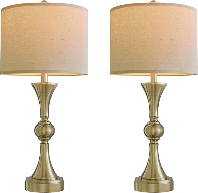 28" Table Lamps for Living Room Set of 2, Bedroom Lamps with USB A+C Ports, Modern Table Lamp,Desk Lamp, Lamps for Night Stands(Antique Bronze,No Bulbs Included)