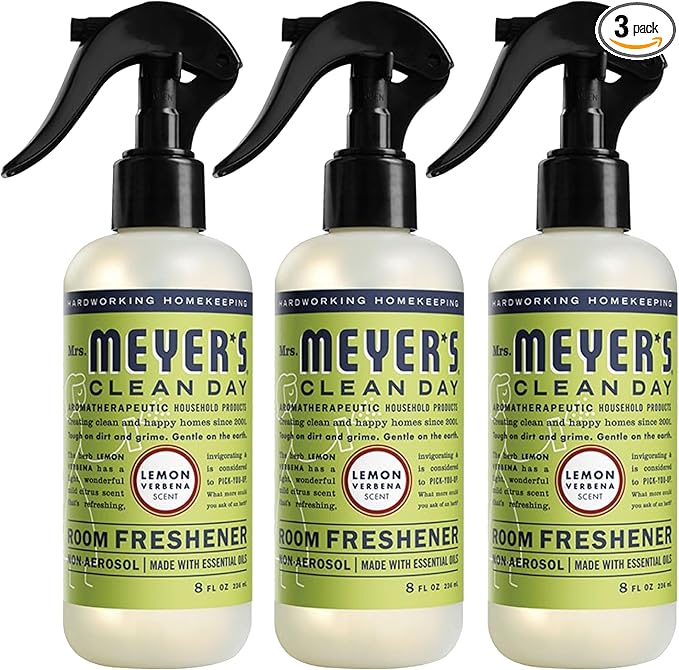 MRS. MEYER'S CLEAN DAY Room and Air Freshener Spray, Non-Aerosol Spray Bottle Infused with Essential Oils, Lemon Verbena, 8 fl. oz - Pack of 3