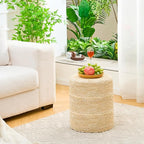 Wimarsbon Natural Seagrass Foot Stool, Hand Weaving Round Ottoman, for Living Room, Outdoor Seat (Beige Corn)