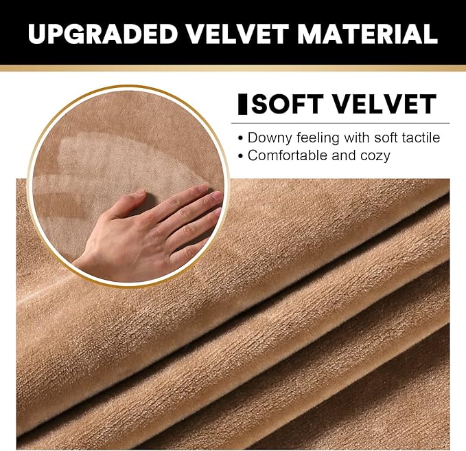 PrinceDeco Sectional Couch Covers Velvet Couch Cover for Dogs Washable L Shaped Couch Cover 1 Piece Individual Sectional Couch Covers with Elastic Bottom(Chaise Lounge,Camel)