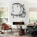 Jogwenu Moon Floral Metal Wall Decor, Moon Metal Wall Decor, Celestial Wall Art, Boho Wall Art, Floral Wall Hanging, Boho Room Decoration, Living Room Bedroom Wall Hanging (Gold, 30"x30"|76x76cm)