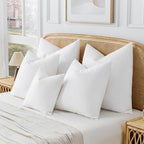 Oubonun 18 x 18 Down Feather Throw Pillow Inserts - Fluffy and Plush Odor-Free Fill - 100% Breathable Cotton Fabric for Couch Sofa Bed, White, Pack of 2