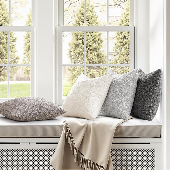 MIULEE Pack of 4 Decorative Textured Boucle Throw Pillow Covers 20x20 Inch Neutral Grey Accent Solid Pillow Cases Couch Cushion Covers for Modern Farmhouse Boho Chair Sofa Bed Livingroom Home Decor