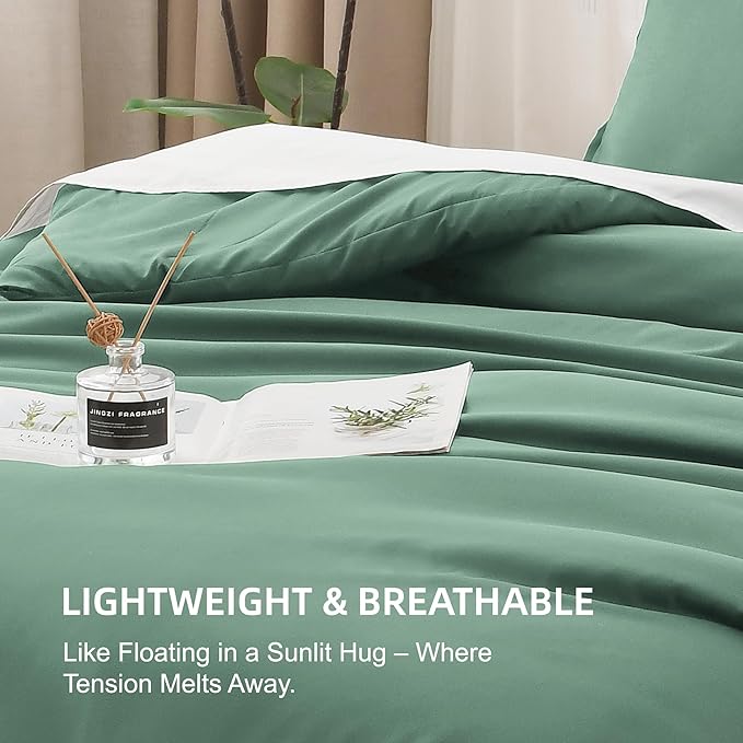 Litanika Comforters Full Size Haze Green, 3 Pieces Lightweight Solid Bedding Set & Collections, All Season Fluffy Bed Set (79x90 Inches Comforter & 2 Pillowcases)