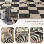 Lahome Checkered Easy Jute Outdoor Rug, 5x7 Farmhouse Rugs for Living Dining Room, Washable Non Slip Non Shedding Floor Carpet for Sunroom Mudroom Backyard Deck
