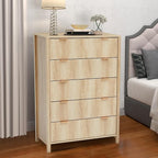 5 Drawer Dressers for Bedroom, Modern Closet Chest of Drawers with Waveform Fluted Panel, Large Wood Storage Dresser Organizer for Nursery Bedroom Living Room Hallway Closet, Natural