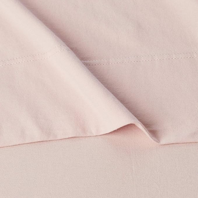 Amazon Basics 4 Piece Bed Sheet Set, 100% Cotton Jersey, Includes Super Soft, Flat and Fitted Sheets, Pillowcase, Full, Blush, Solid
