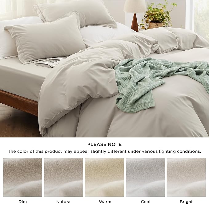 Bedsure California King Size Duvet Cover with Fitted Sheet - 4 Pieces Prewashed Cotton-Like Extra Soft Bedding Set, Includes 1 Duvet Cover 104x98 Inches, 2 Pillow Shams, 1 Fitted Sheet, Linen