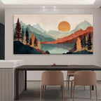 Tsomzxng Large Abstract Boho Wall Art For Living Room Canvas Art Wall Decor Artwork Mountain Forest Landscapes Abstract Art Colorful Wall Art Painting Prints Home Wall Decor 29"×58"