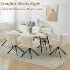 Fabric Dining Chair Set of 2 Modern Upholstered Swivel Dining Room Chairs Comfy Accent Armchair with Mid Back, Desk Arm Chair No Wheels for Kitchen/Living Room/Dining Room, White