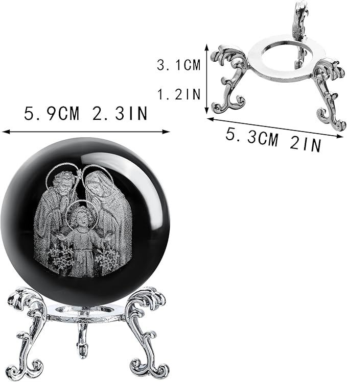 ZEERSHEE 3D Engraved Jesus Holy Family Crystal Ball Glass Jesus Statue Figurine Christian Religious Easter Gifts