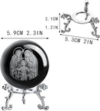 ZEERSHEE 3D Engraved Jesus Holy Family Crystal Ball Glass Jesus Statue Figurine Christian Religious Easter Gifts