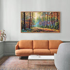 Aurlan Forest Landscape Hand Painted Framed Wall Decor(40"x20"), Large Abstract Birch Tree 3D Textured Oil Painting on Canvas Artwork, Modern Nature Plant Wall Art for Office Living Room Bedroom