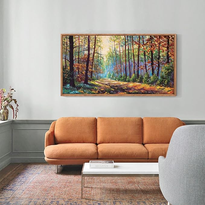 Aurlan Forest Landscape Hand Painted Framed Wall Decor(40"x20"), Large Abstract Birch Tree 3D Textured Oil Painting on Canvas Artwork, Modern Nature Plant Wall Art for Office Living Room Bedroom