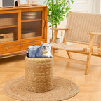 Wimarsbon Round Pouf Ottomans, Handwoven Natural Water Hyacinth Seagrass Pouffe,Outdoor Rattan Stool Accent Seat, Bohemian Coastal Home Decor (Storage - 14inch Natural Cattail)