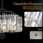 Modern Crystal Chandelier for Dining Room - Adjustable 5 Lights Black Farmhouse Pendant Light Fixture Hanging for Foyer Bedroom Living Room Hallway Kitchen
