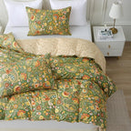 ABREEZE Paisley Bedding Sets 3Pcs Brushed Cotton Duvet Cover Set Queen Size Rustic Damask Green Floral Comforter Cover with Zipper Closure Boho Bedding Collections