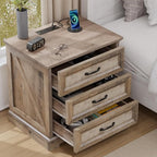 HOMMPA 24'' Farmhouse Nightstand with Charging Station, Bedside Tables with Storage, Side Table with USB Port, 3 Drawers End Table Dresser, Wood Night Stand for Bedroom, Living Room, Greige