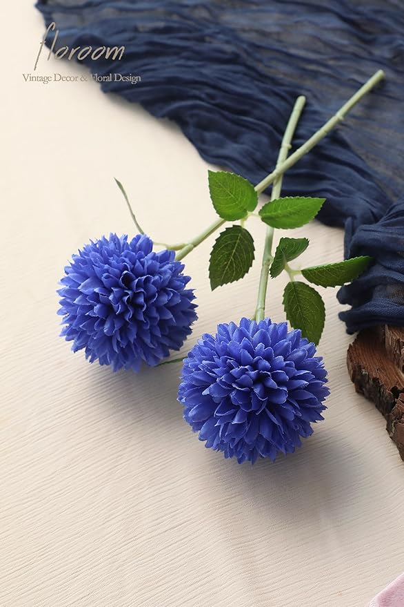 Floroom 12pcs Royal Blue Faux Silk Mums Artificial Flowers Bulk Fake Chrysanthemums with Stems for DIY Wedding Table Centerpieces Floral Arrangements Vase Fillers Home Decorations