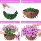 Artificial Faux Hanging Plants Flowers Basket for Outdoor Outside Spring Summer Decoration, Silk Purple Morning Glory in Planter UV Resistant Look Real Fake Flowers for Porch Patio Balcony Home Yard