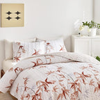 Botanical Quilt Set 3 Pieces King, Burnt Orange Leaves on White Design Reversible Bedspread Coverlet Set, Soft Microfiber Lightweight Bed Cover for All Season (102" x 90", 1 Quilt+ 2 Pillow Shams)